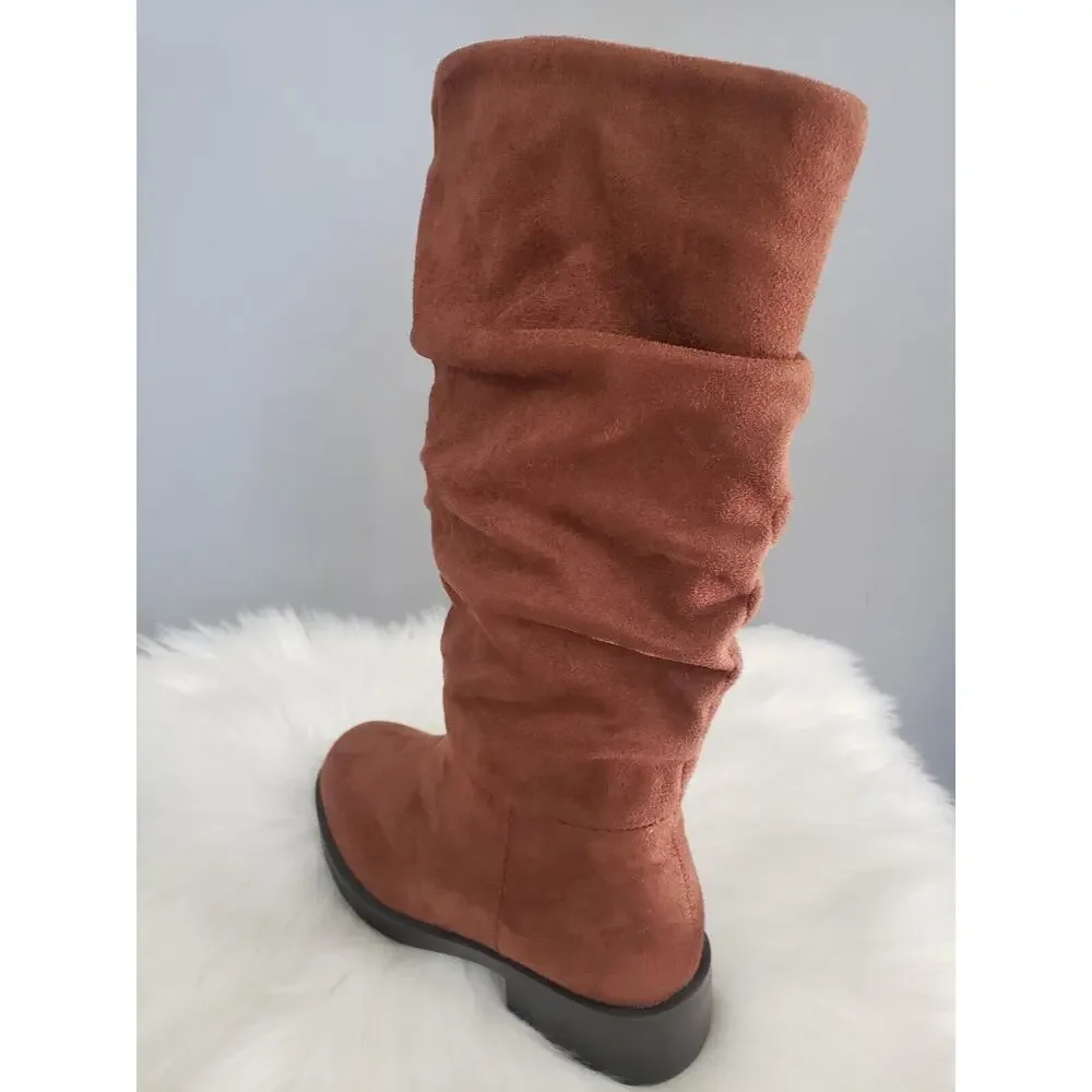 NEW SIZE 1 LITTLE KID Steve‎ Madden JCECEE RUCHED BOOT BROWN Slouched Tall Suede